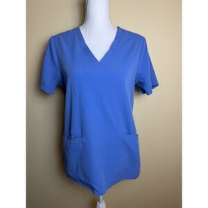 Figs Scrub Top Women's Medium Blue Technical Collection Uniform Short Sleeve